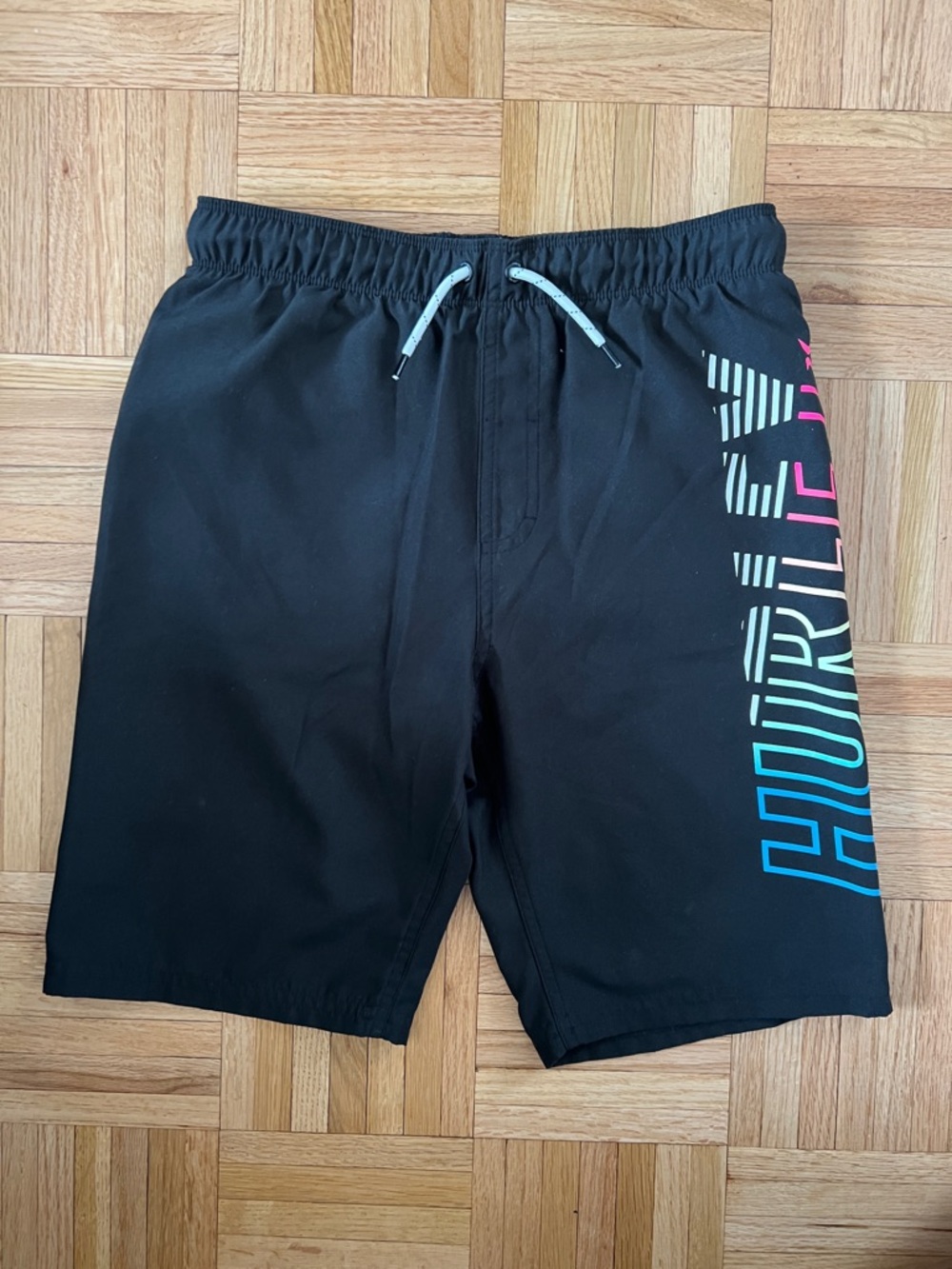 Boy’s Hurley Black Swim Trunks with Multicolor Gradient Logo